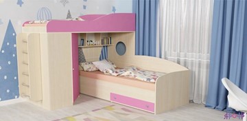 Детская кровать-шкаф Кадет-2 с металлической лестницей, корпус Дуб, фасад Розовый в Соликамске
