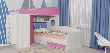 Детская кровать-шкаф Кадет-2 с металлической лестницей, корпус Винтерберг, фасад Розовый в Чайковском