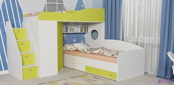 Детская кровать-шкаф Кадет-2 с универсальной лестницей, корпус Белое дерево, фасад Лайм в Перми