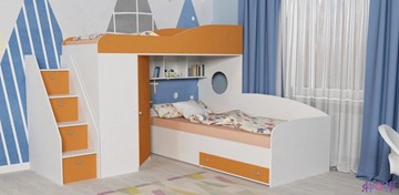 Детская кровать-шкаф Кадет-2 с универсальной лестницей, корпус Белое дерево, фасад Оранжевый в Перми