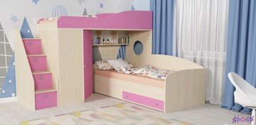 Детская кровать-шкаф Кадет-2 с универсальной лестницей, корпус Дуб, фасад Розовый в Соликамске