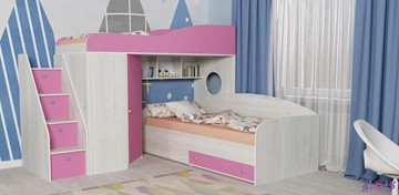 Детская кровать-шкаф Кадет-2 с универсальной лестницей, корпус Винтерберг, фасад Розовый в Березниках