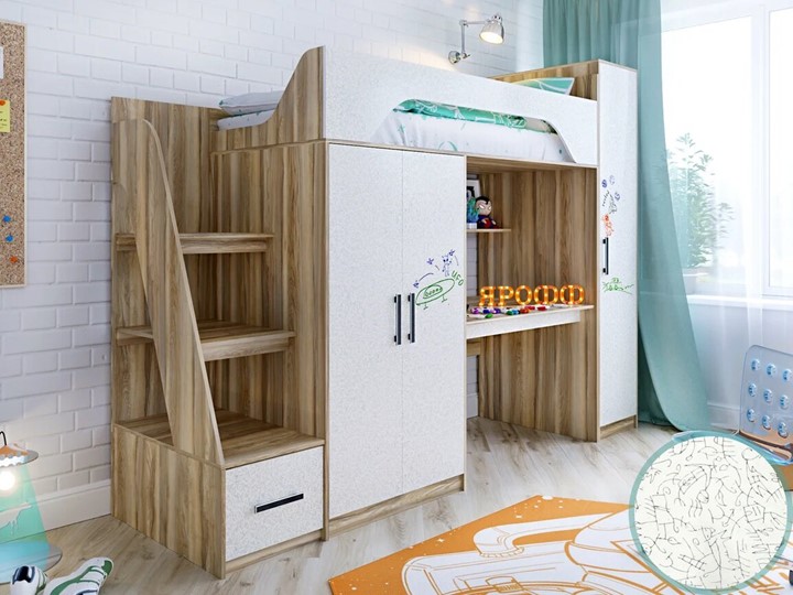 Кровать-чердак с шкафом Тея, каркас Ясень, фасад Феритейл в Перми - изображение 1