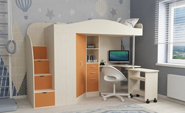 Детская кровать-шкаф Юниор-4, каркас Дуб молочный, фасад Оранжевый в Перми
