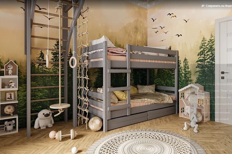 Кроватка Джуниор двухъярусная с ящиками (Антрацит) в Чайковском - изображение 1