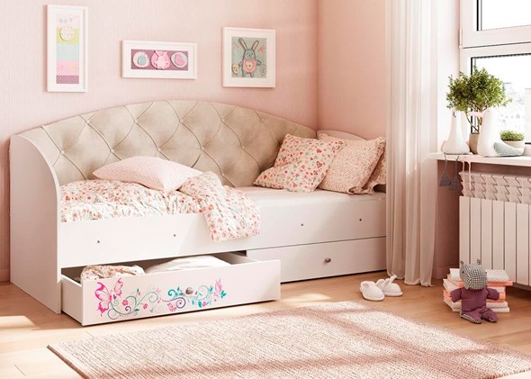 Кровать с ящиками Эльза без бортика, Бежевый (щиты) в Перми - изображение