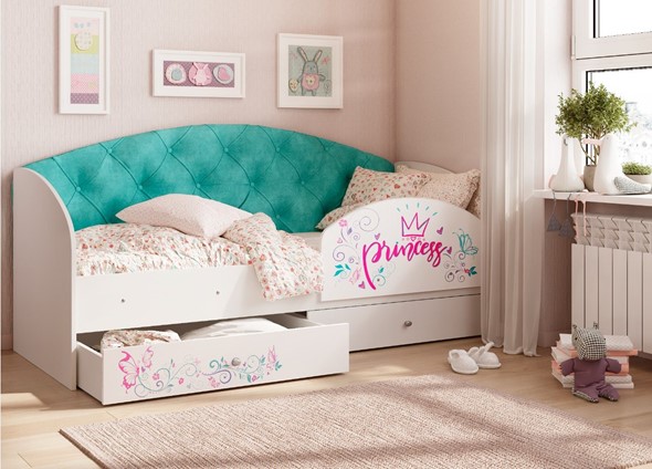 Односпальная детская кровать Эльза с бортиком, Бирюза (щиты) в Перми - изображение
