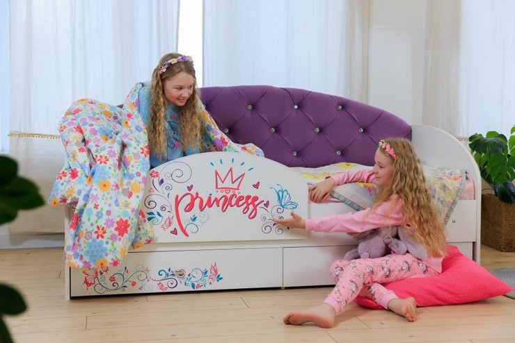 Кровать с ящиками Эльза с бортиком, Фиолетовый (щиты) в Перми - изображение 4