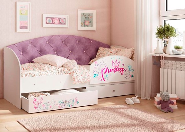 Кровать с ящиками Эльза с бортиком, Фиолетовый (щиты) в Перми - изображение