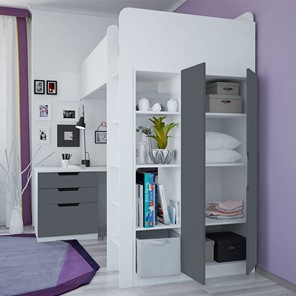 Кровать детская с письменным столом и шкафом POLINI Kids Simple Белый / Серый в Перми - предосмотр 1