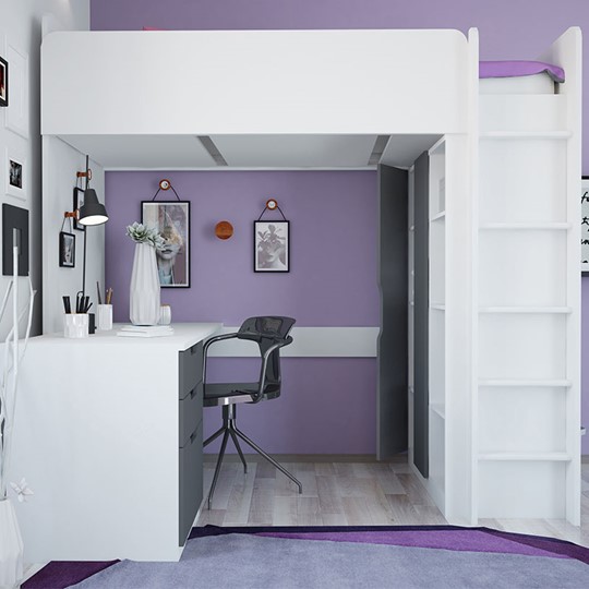 Кровать детская с письменным столом и шкафом POLINI Kids Simple Белый / Серый в Перми - изображение 2