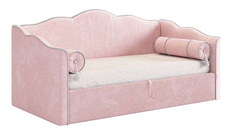 Кроватка с подъемным механизмом Лея (Софа) 90х200 (нежно-розовый (велюр)/галька (велюр)) в Перми - изображение 1