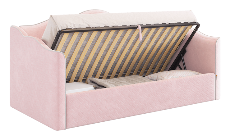 Кроватка с подъемным механизмом Лея (Софа) 90х200 (нежно-розовый (велюр)/галька (велюр)) в Перми - изображение 3