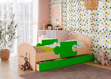 1-спальная детская кровать Мозайка, корпус Млечный дуб/фасад Лайм (щиты) в Перми