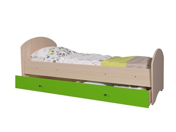 Детская кровать с ящиком ТМК Мозайка без бортиков, корпус Млечный дуб/фасад Лайм (щиты) в Перми