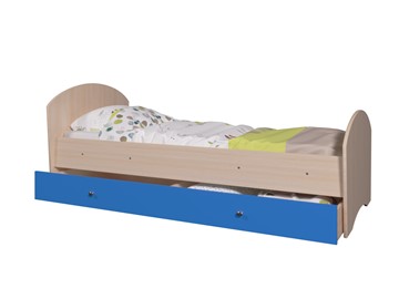 Кровать детская с ящиком Мозайка без бортиков, корпус Млечный дуб/фасад Синий (щиты) в Перми