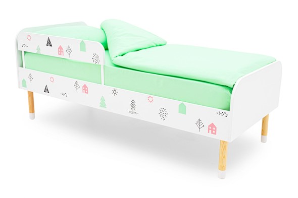 Кроватка Stumpa Классика "Домики розовый, бирюзовый" в Перми - изображение