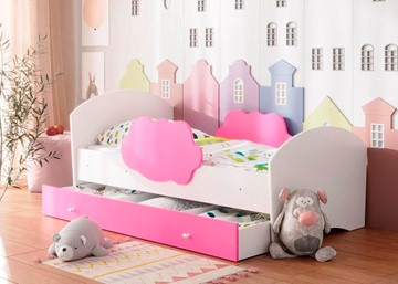 Детская кровать Тучка с ящиком, корпус Белый, фасад Розовый в Перми