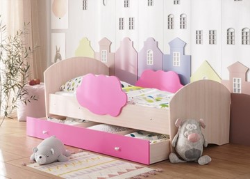 Детская кровать Тучка с ящиком, корпус Дуб млечный, фасад Розовый в Березниках