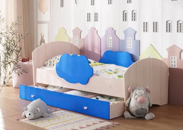 Кровать детская ТМК Тучка с ящиком, корпус Дуб млечный, фасад Синий в Перми