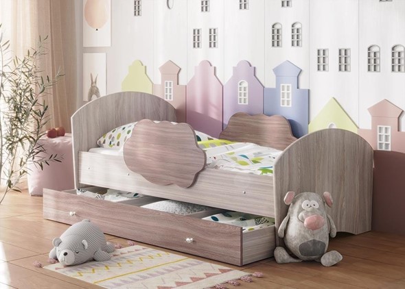 Детская кровать Тучка с ящиком, корпус Ясень Шимо светлый, фасад Ясень Шимо темный в Чайковском - изображение