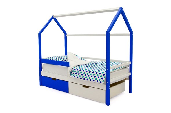 Кровать-домик детская Svogen сине-белый в Перми - изображение