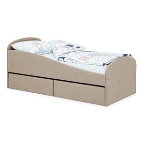 Мягкая кровать с ящиками Letmo 190х80 песочный (рогожка) в Перми - предосмотр