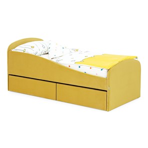 Детская кровать для мальчика с ящиками Letmo 190х80 горчичный (велюр) в Перми