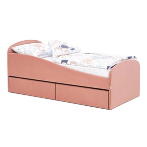 Односпальная детская кровать с ящиками Letmo 190х80 пудровый (велюр) в Перми