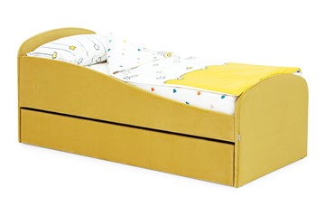 Мягкая кровать с ящиком Letmo горчичный (велюр) в Березниках