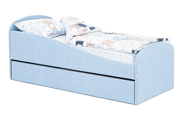 Мягкая кровать с ящиком Letmo небесный (рогожка) в Перми - изображение