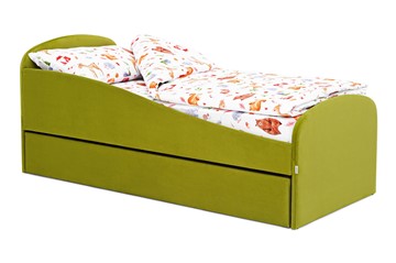 Кровать в детскую с ящиком Letmo оливковый (велюр) в Березниках