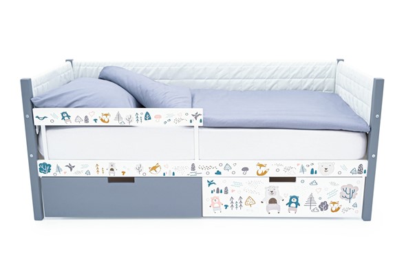 Детская кровать-тахта мягкая с фотопечатью, Svogen графит-белый/мишки в Перми - изображение