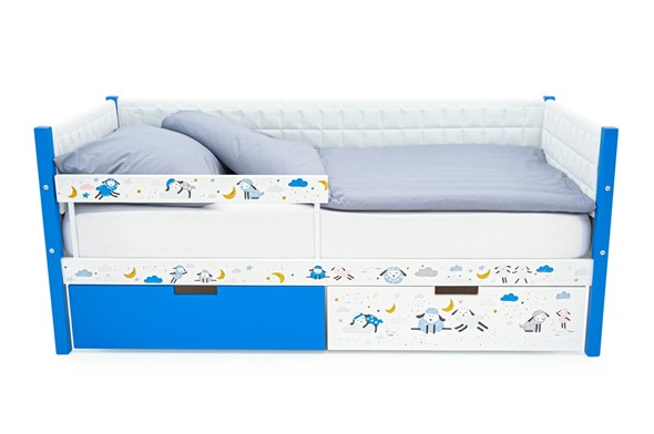 Кровать-тахта мягкая с фотопечатью, Svogen сине-белый/барашки в Перми - изображение