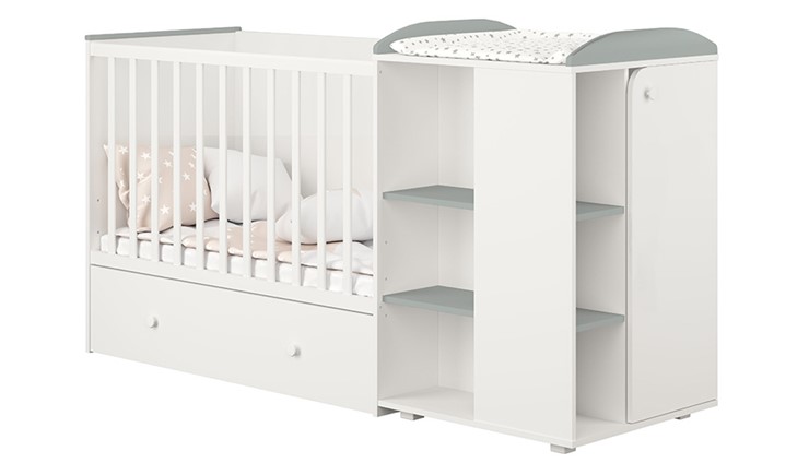Детская кровать с комодом POLINI Kids Ameli 800 Белый / Серый, серия AMELI в Чайковском - изображение 1