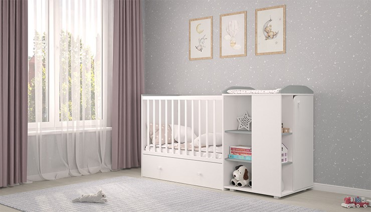 Детская кровать с комодом POLINI Kids Ameli 800 Белый / Серый, серия AMELI в Березниках - изображение 2