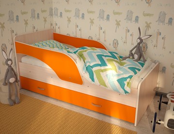 1-спальная детская кровать Максимка, корпус Млечный дуб, фасад Оранжевый в Перми