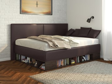 Кровать в детскую Lancaster 1, 120х200, ЛДСП венге, экокожа коричневая в Соликамске