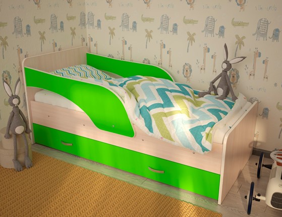 Кровать с ящиками Максимка, корпус Млечный дуб, фасад Салатовый в Перми - изображение