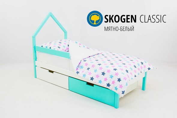 Детская кровать-домик мини Skogen белый-мятный в Перми - изображение