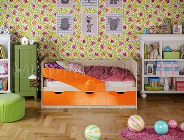 Кровать детская Бабочки 800*1600, Оранжевый глянец в Перми