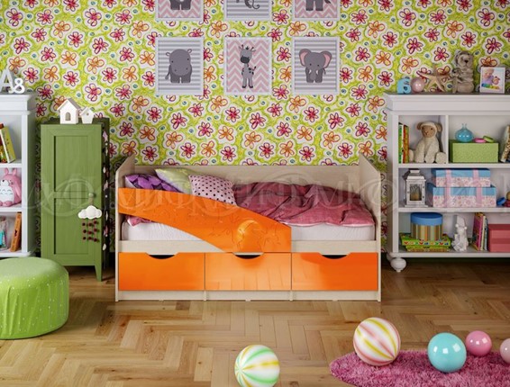Кровать детская Бабочки 800*1600, Оранжевый глянец в Перми - изображение
