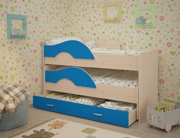 Детская 2-ярусная кровать Радуга 1.6 с ящиком, корпус Млечный дуб, фасад Синий в Перми - предосмотр