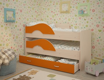 Детская 2-этажная кровать Радуга 1.6 с ящиком, корпус Млечный дуб, фасад Оранжевый в Чайковском