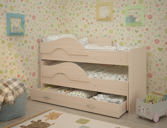 Детская двухъярусная кровать Радуга 1.6 с ящиком, цвет Млечный дуб в Березниках - изображение