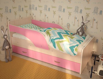 Кровать с бортиками Максимка, корпус Млечный дуб, фасад Розовый в Перми