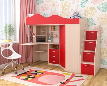 Детская кровать-шкаф Пионер-1, каркас Дуб, фасад Красный в Перми