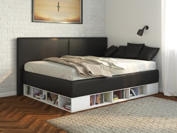 Кровать подростковая Lancaster 1, 120х200, ЛДСП белая, экокожа черная в Березниках