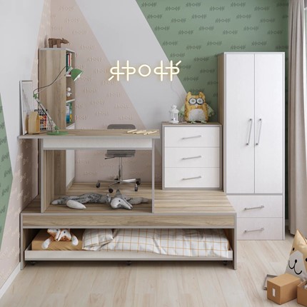 Комплект мебели в детскую Подиум, Ясень/Белое дерево в Перми - изображение