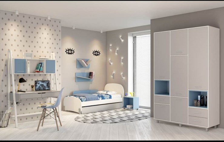 Подростковая мебель POLINI Kids Mirum №1 Белый / Серый / Голубой в Перми - изображение